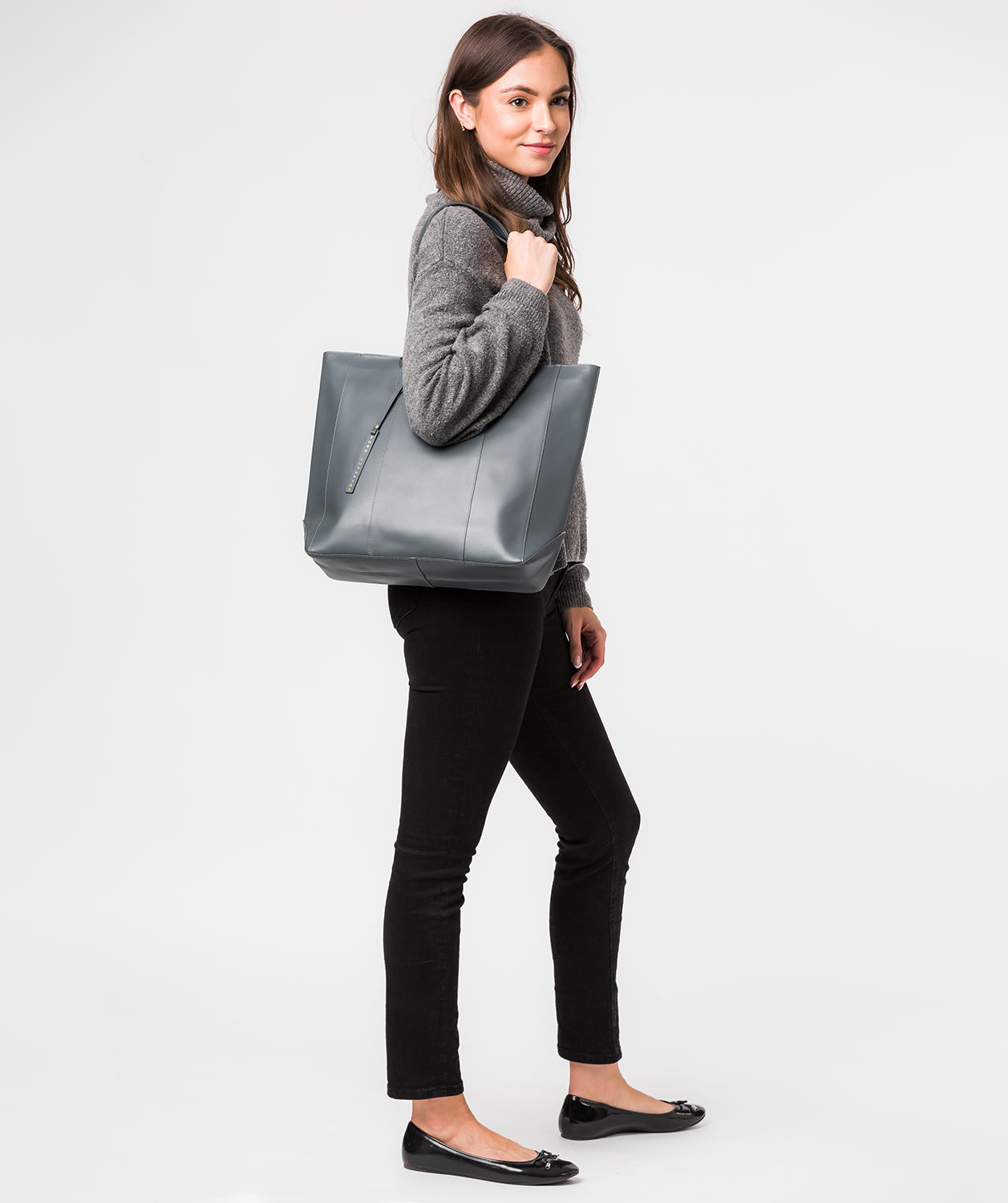 'Amberley' Smoky Blue Vegetable-Tanned Leather Tote Bag