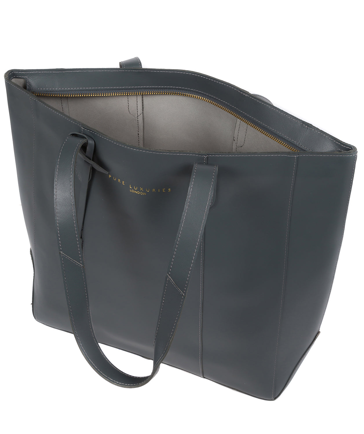 'Amberley' Smoky Blue Vegetable-Tanned Leather Tote Bag