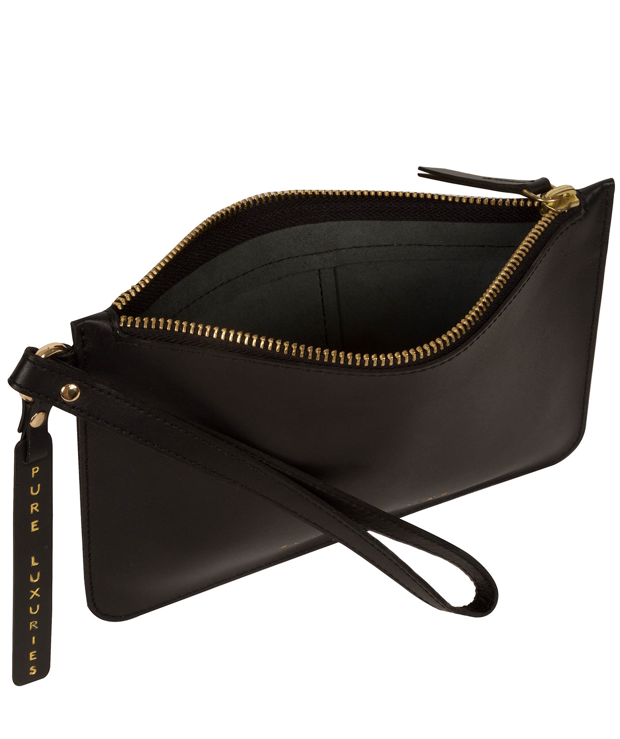 'Sutton' Jet Black Vegetable-Tanned Leather Clutch Bag