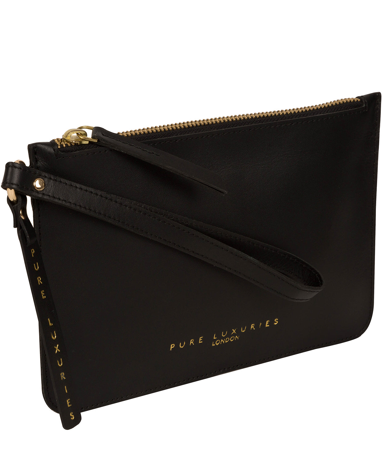 'Sutton' Jet Black Vegetable-Tanned Leather Clutch Bag