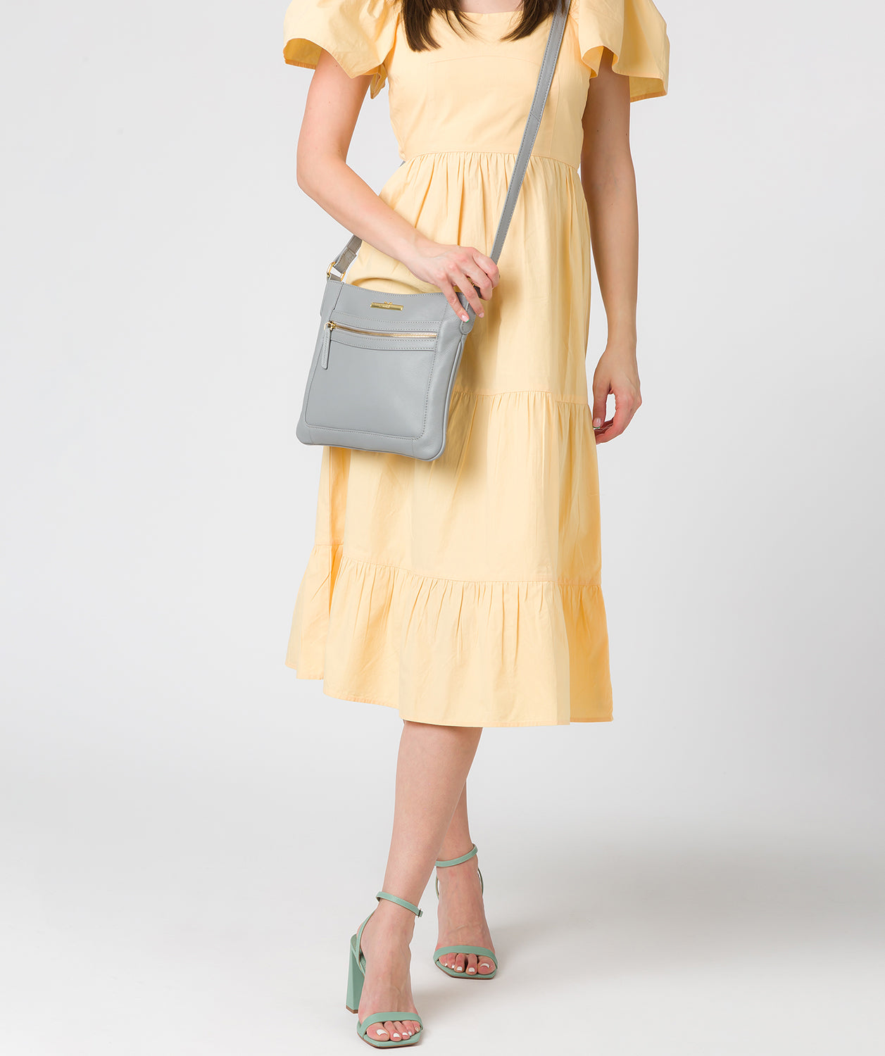 'Lewes' Grey Leather Cross Body Bag