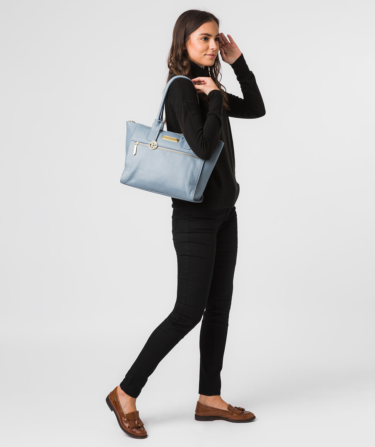 'Faye' Blue Cloud Leather Tote Bag