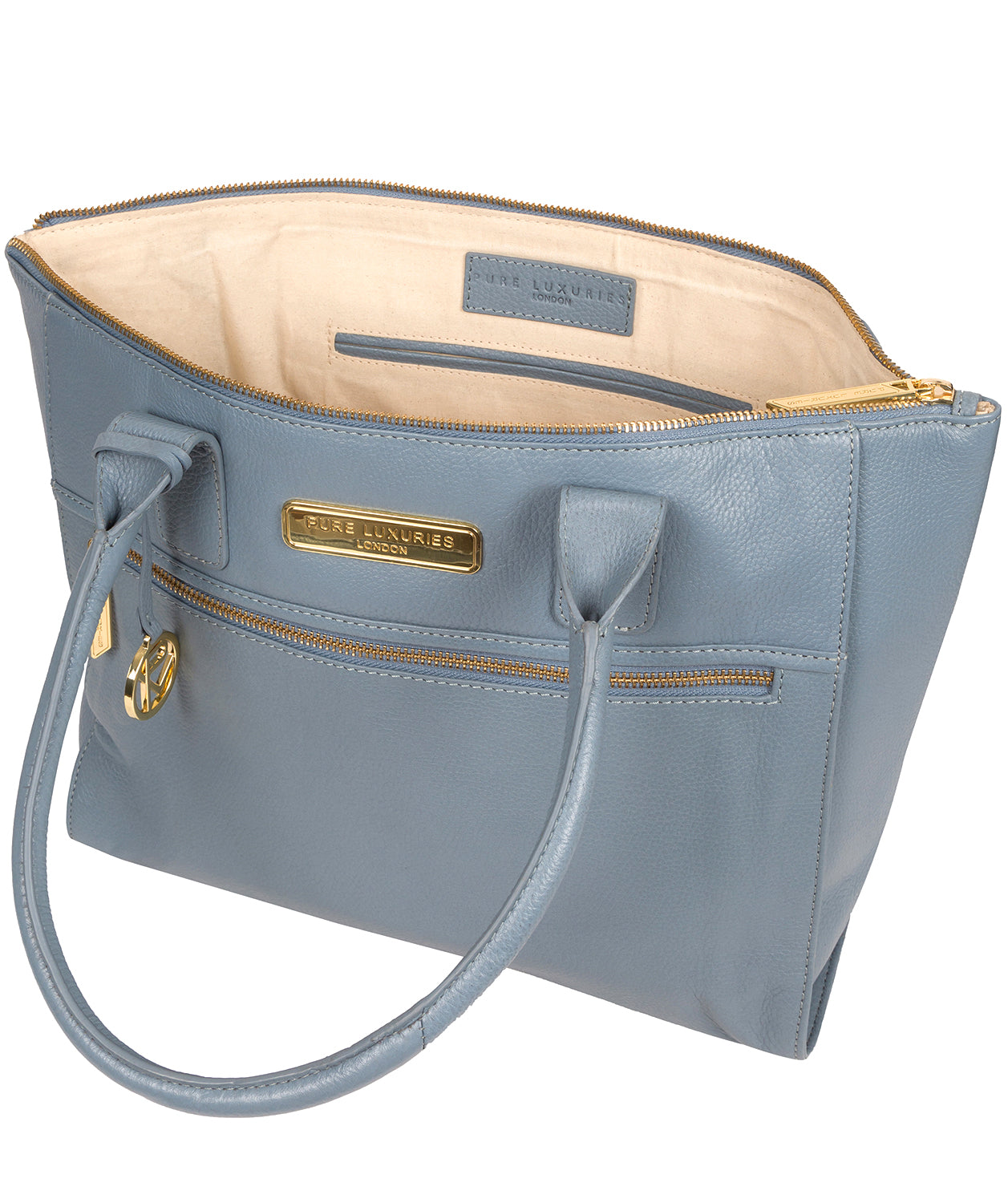 'Faye' Blue Cloud Leather Tote Bag