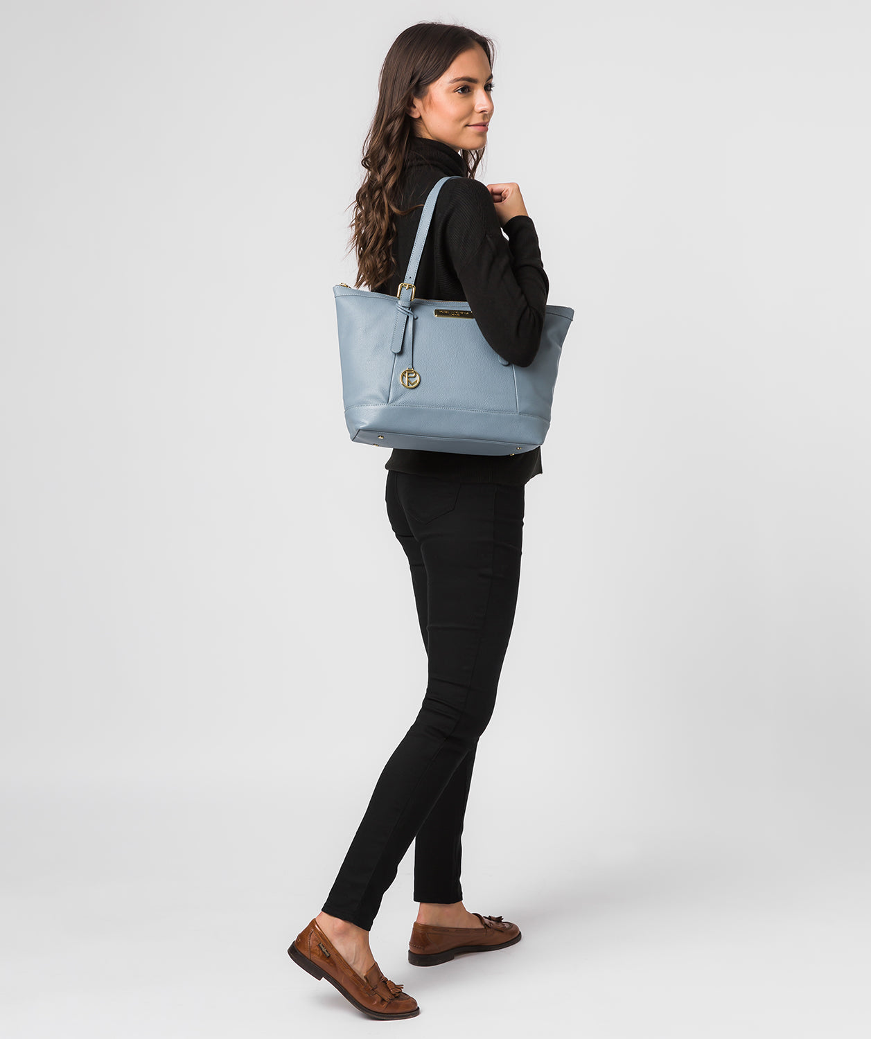 'Emily' Blue Cloud Leather Tote Bag