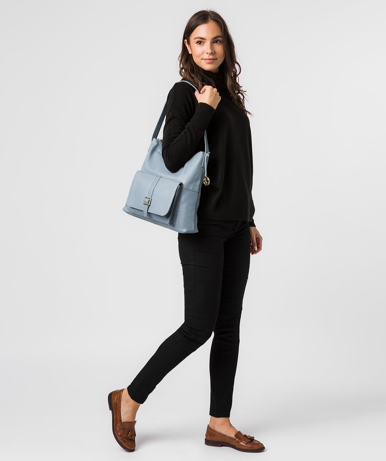 'Imogen' Blue Cloud Leather Shoulder Bag