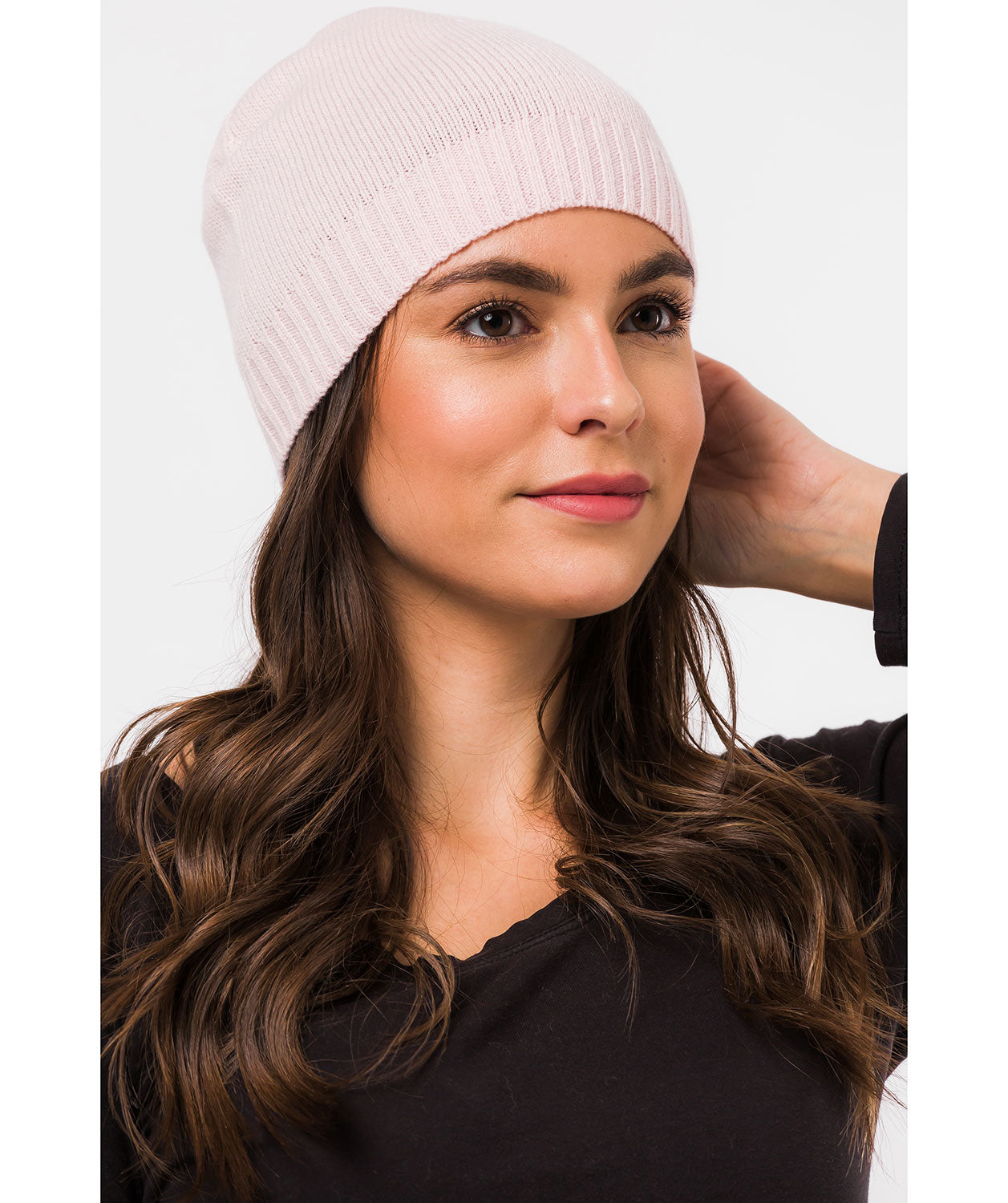'Bowness' Blush Pink Cashmere & Merino Wool Beanie Hat