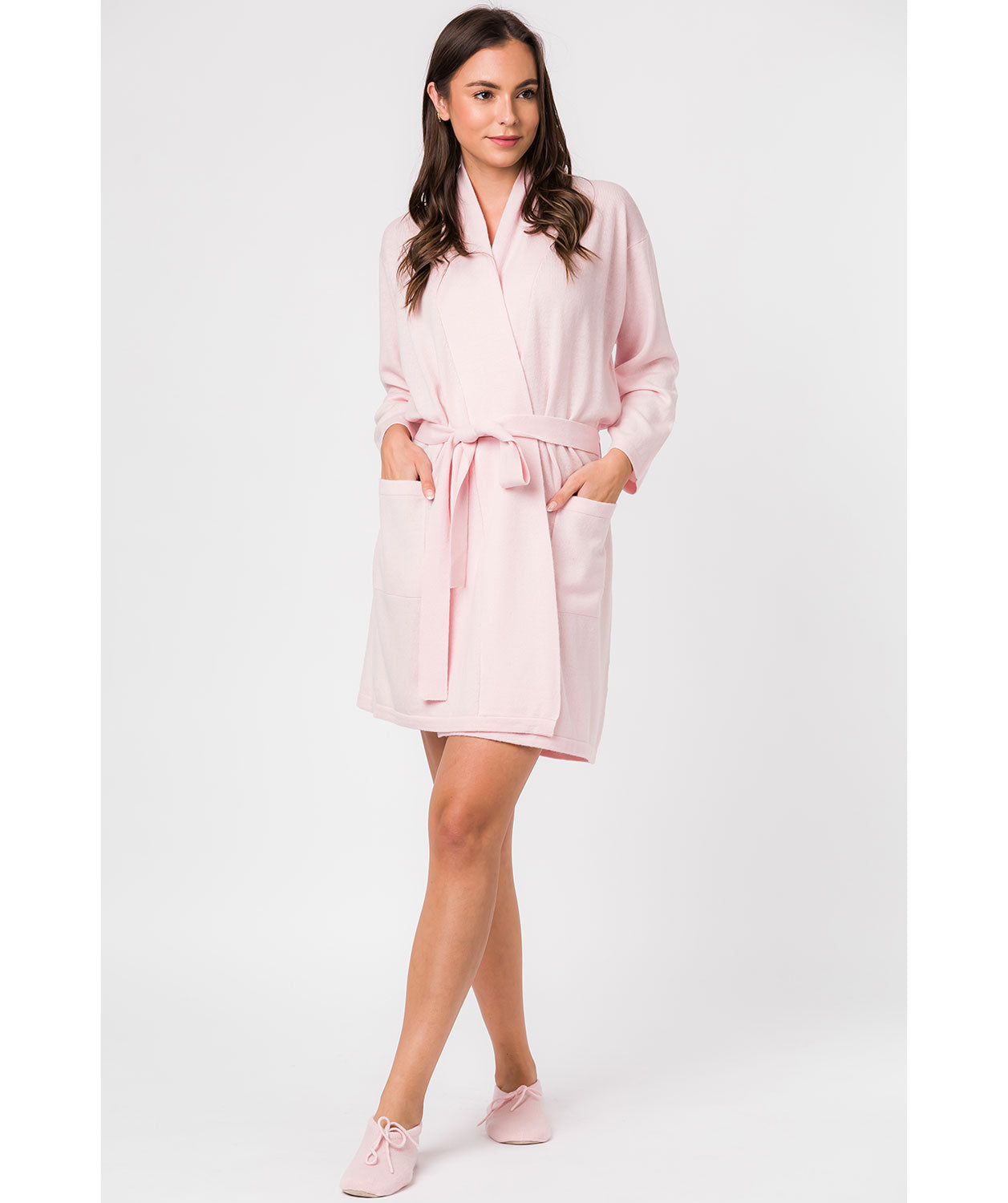 'Alston' Blush Pink Medium Merino Wool and Cashmere Dressing Gown