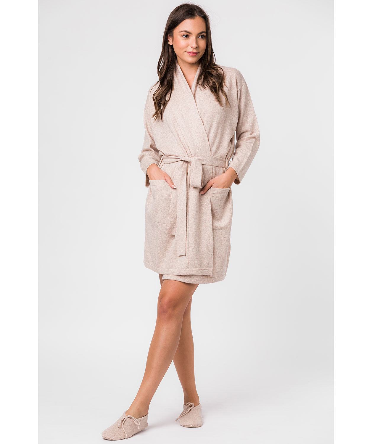'Hallbeck' Oatmeal Small Merino Wool and Cashmere Dressing Gown