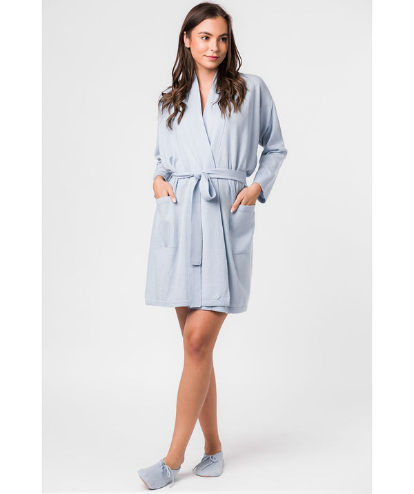 'Hallbeck' Powder Blue Small Merino Wool and Cashmere Dressing Gown