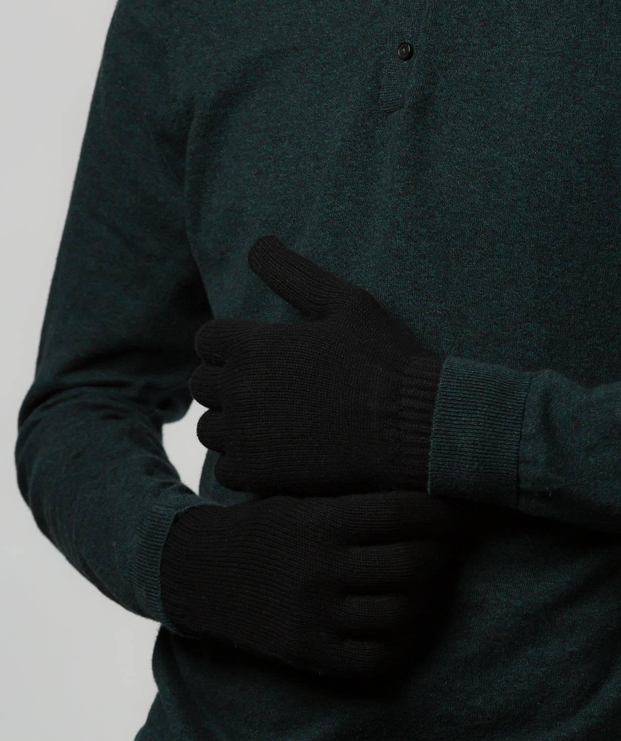 'Woodland' Black Cashmere & Merino Wool Large Gloves
