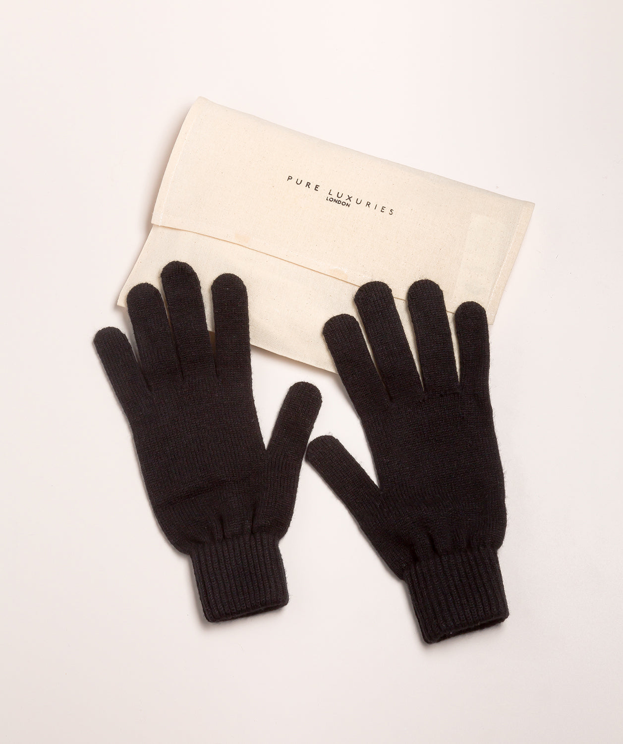 'Woodland' Black Cashmere & Merino Wool Large Gloves