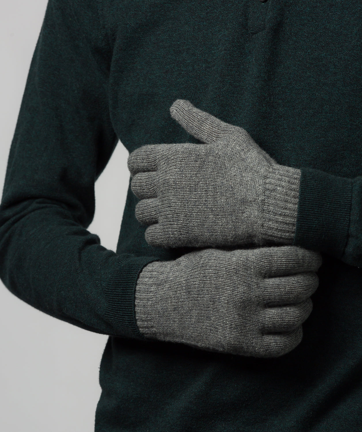 'Woodland' Grey Cashmere & Merino Wool Large Gloves
