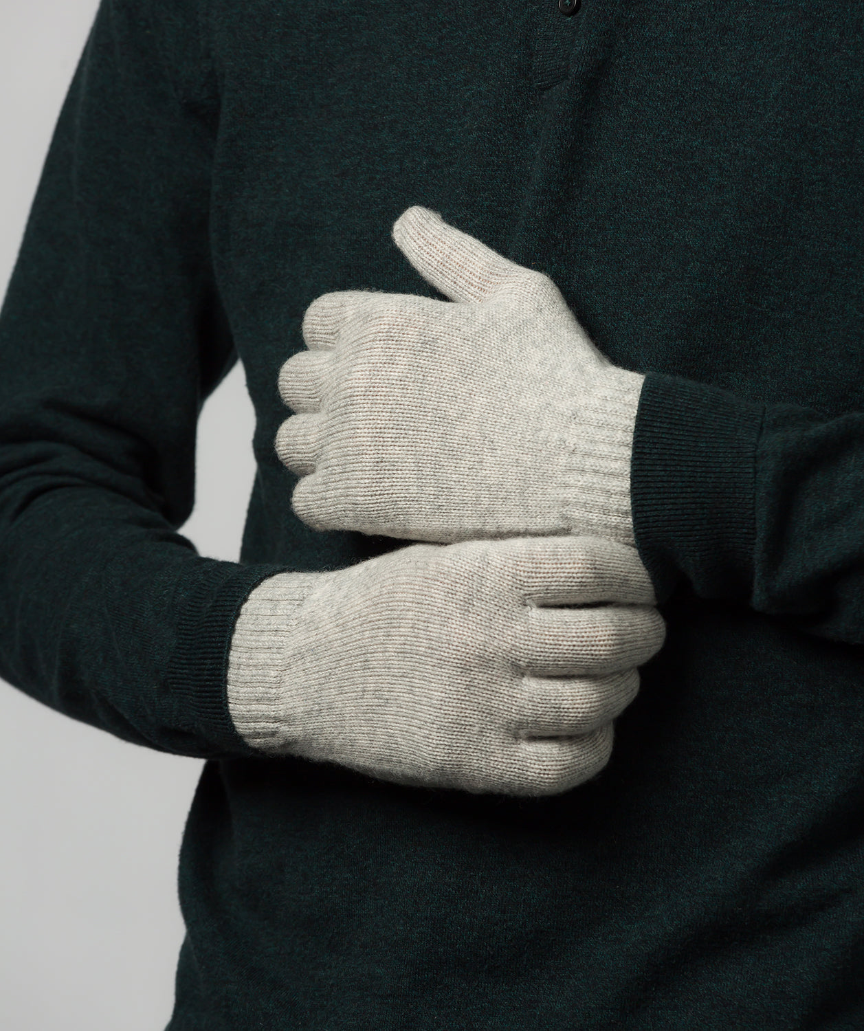 'Woodland' Foggy Cashmere & Merino Wool Large Gloves