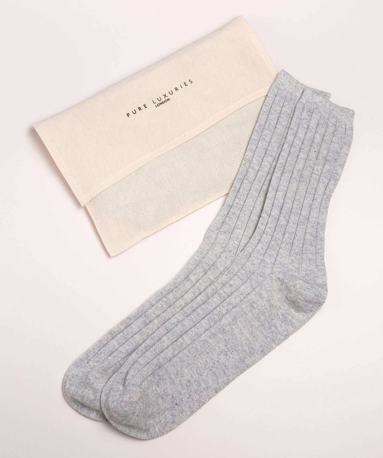 'Dalton' Foggy Large Cashmere and Merino Wool Ribbed Socks