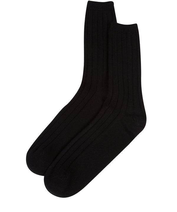 'Keswick' Black Medium Cashmere and Merino Wool Ribbed Socks