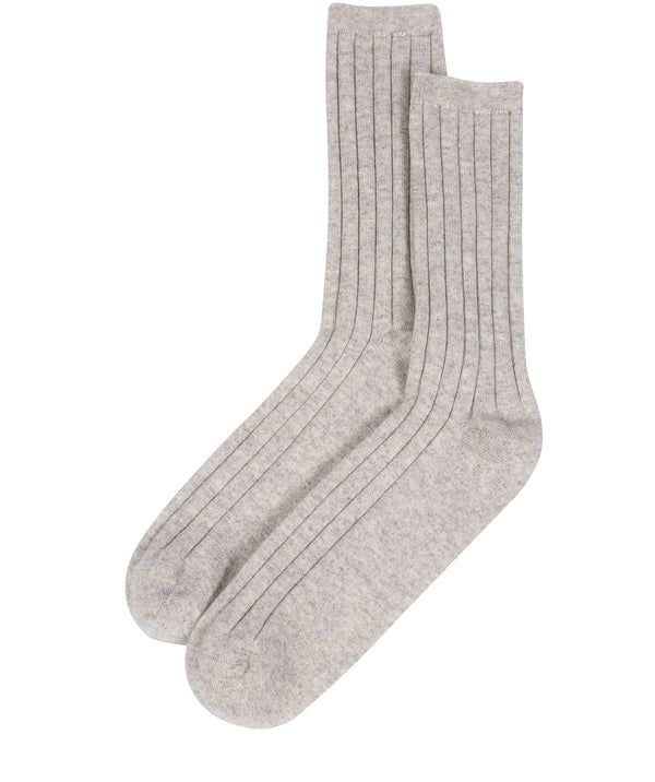 'Keswick' Foggy Medium Cashmere and Merino Wool Ribbed Socks
