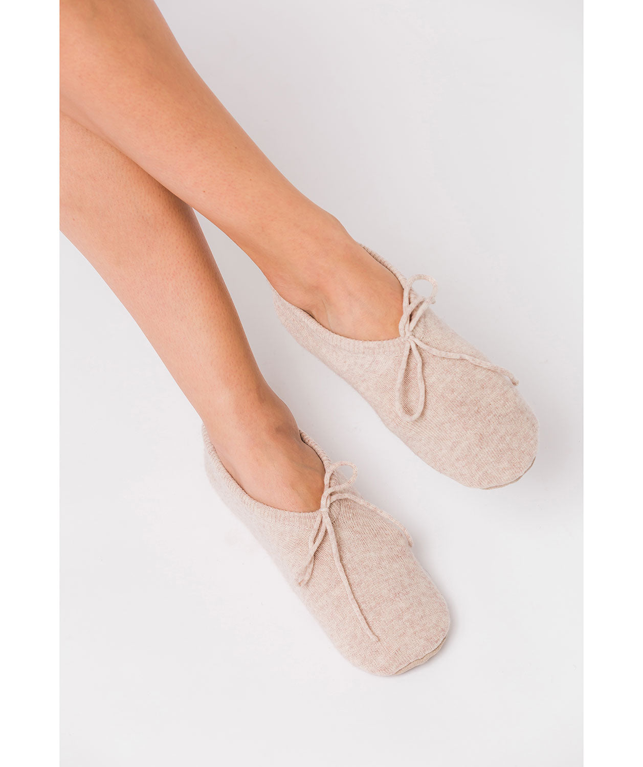 'Millom' Oatmeal Cashmere & Merino Wool Medium Ballet Slippers