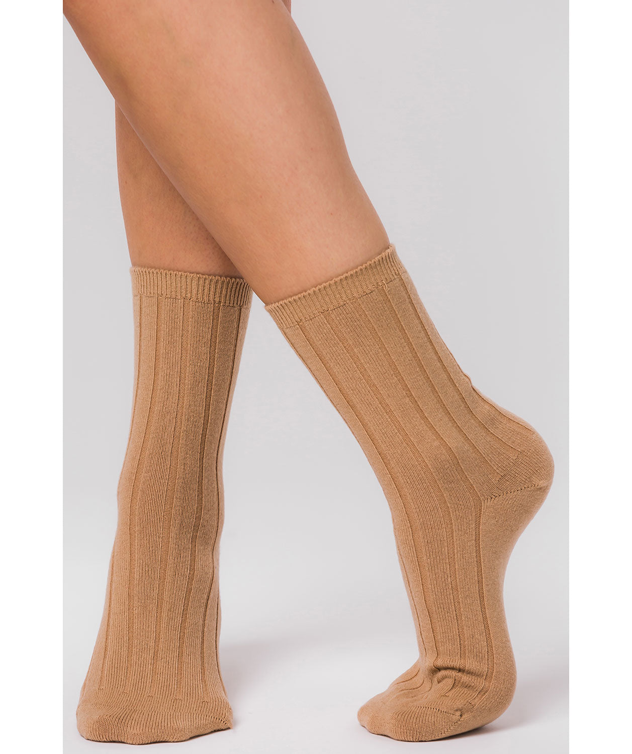 'Cartmel' Caramel Cashmere & Merino Wool Ribbed Socks