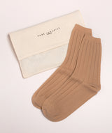 'Cartmel' Caramel Cashmere & Merino Wool Ribbed Socks