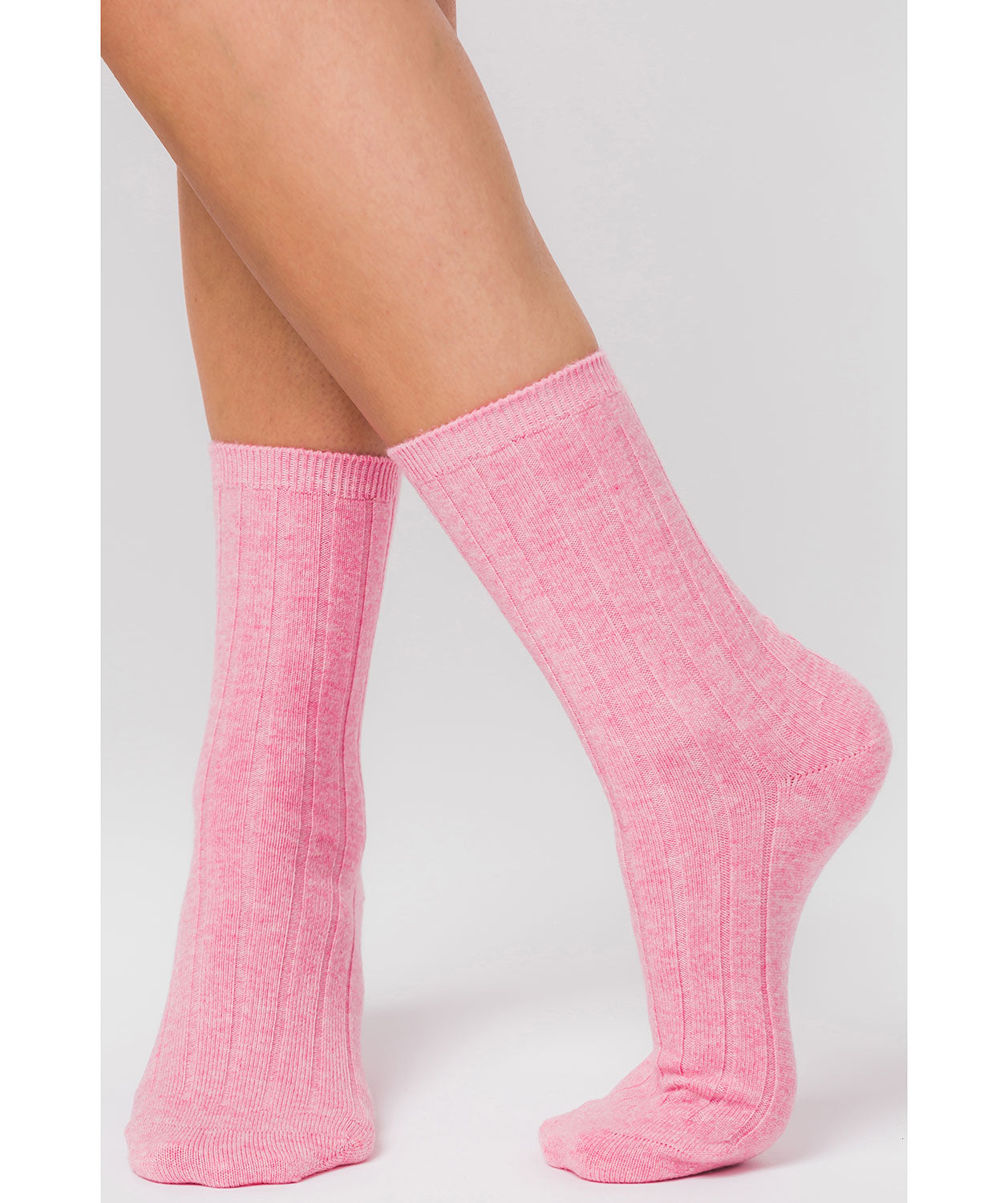 'Cartmel' Carnation Pink Cashmere & Merino Wool Ribbed Socks