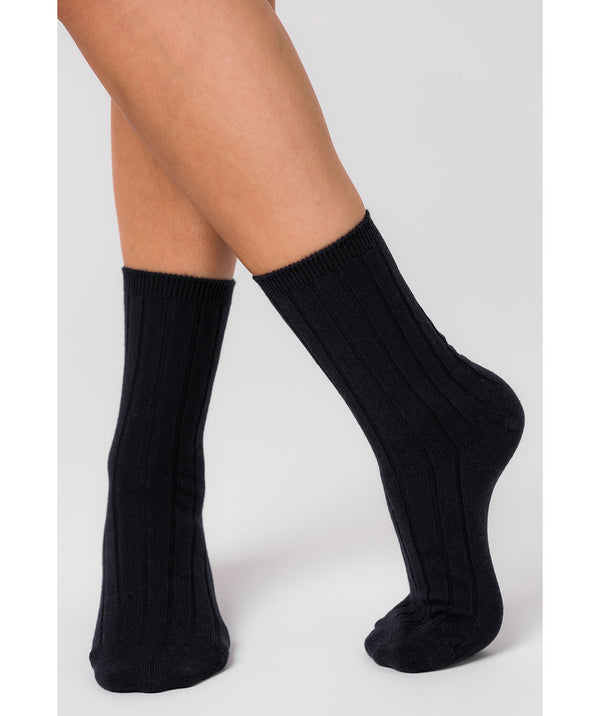 'Cartmel' Dark Navy Cashmere & Merino Wool Ribbed Socks