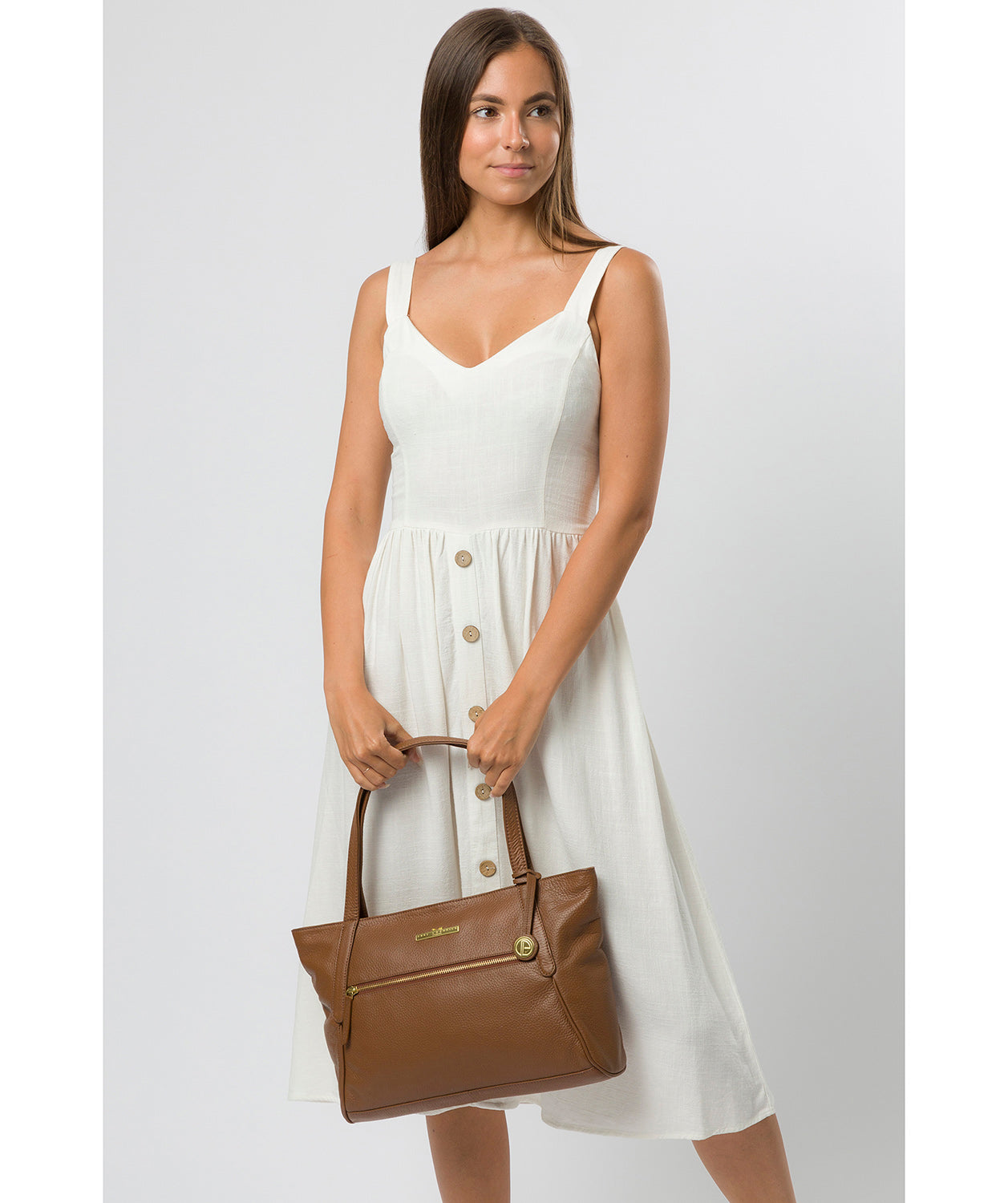 'Carly' Dark Tan Leather Medium Tote Bag image 2