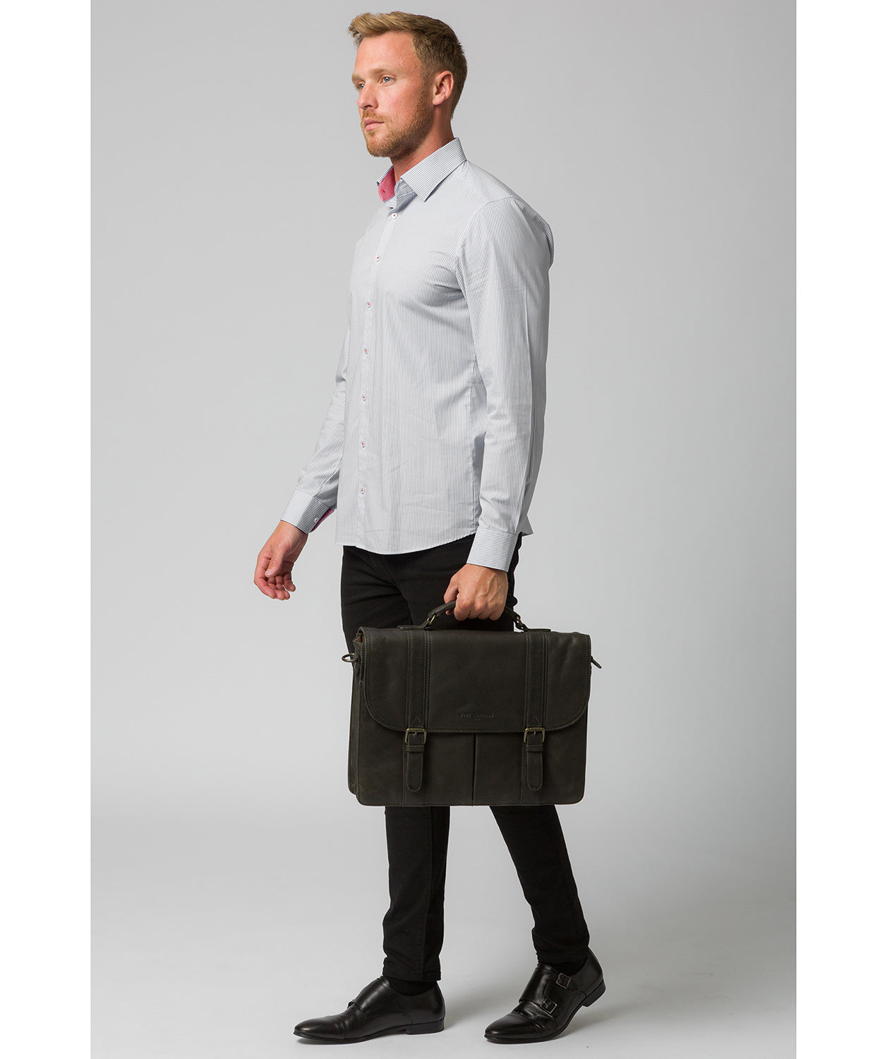 'Logan' Ash Black Leather Work Bag image 7