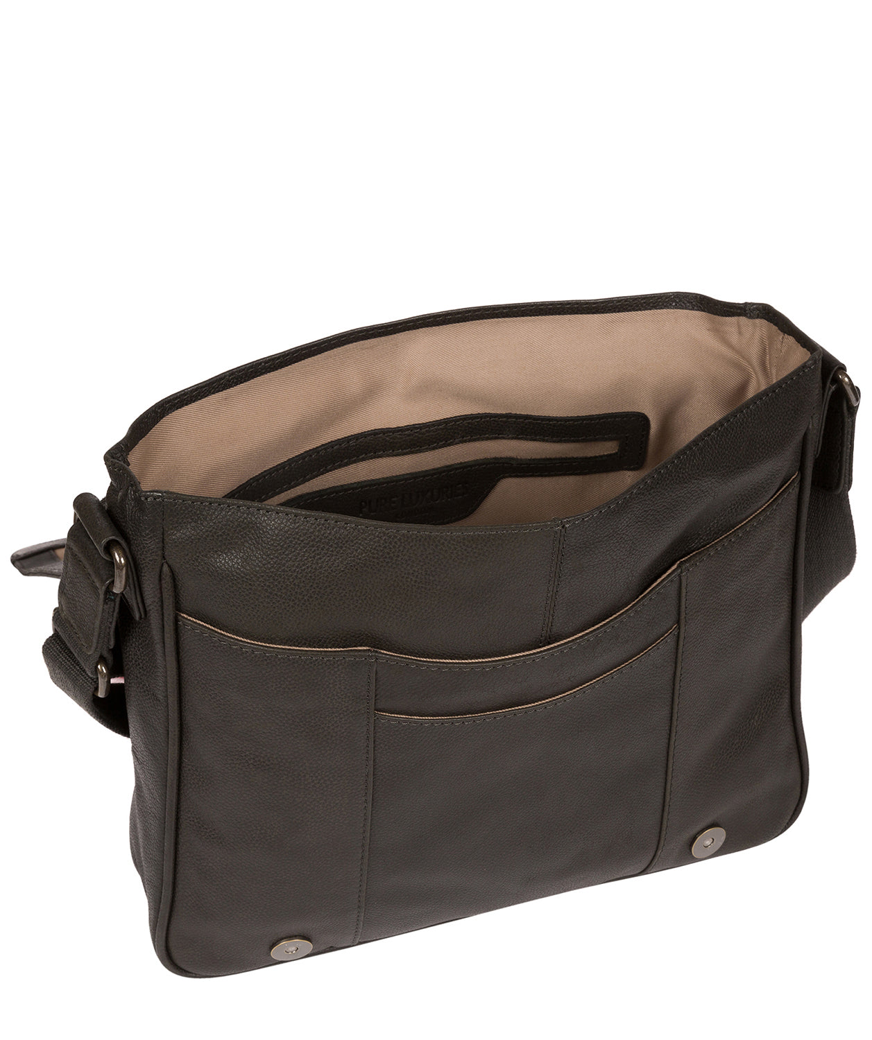 'Peak' Ash Black Leather Messenger Bag Pure Luxuries London