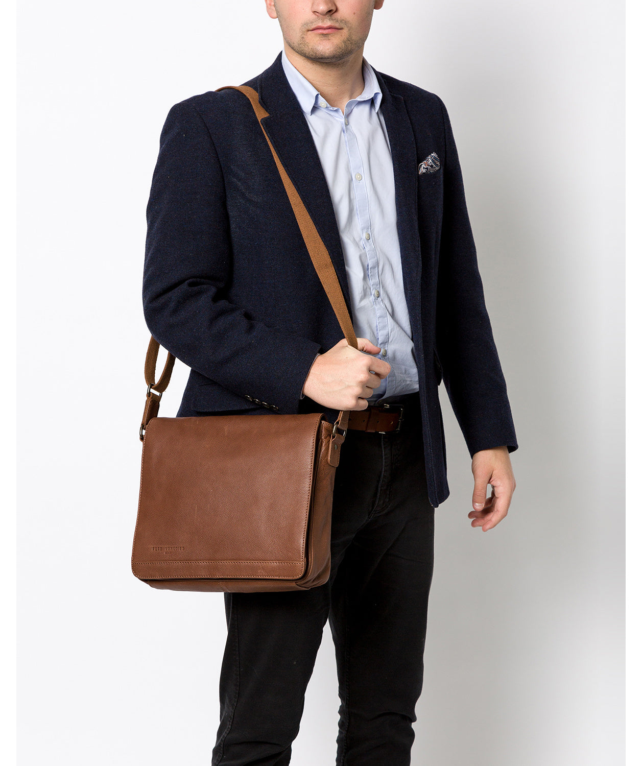 'Peak' Hazelnut Leather Messenger Bag image 2