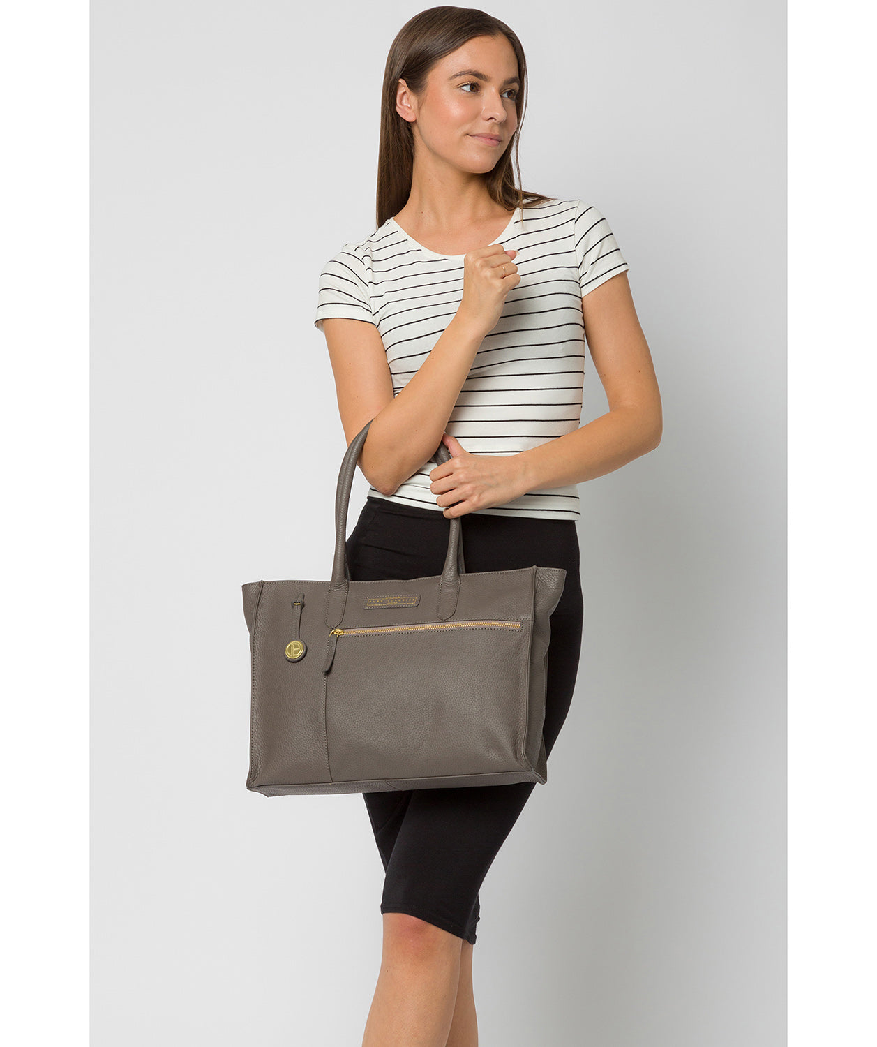 'Bloomsbury' Grey Leather Tote Bag Pure Luxuries London