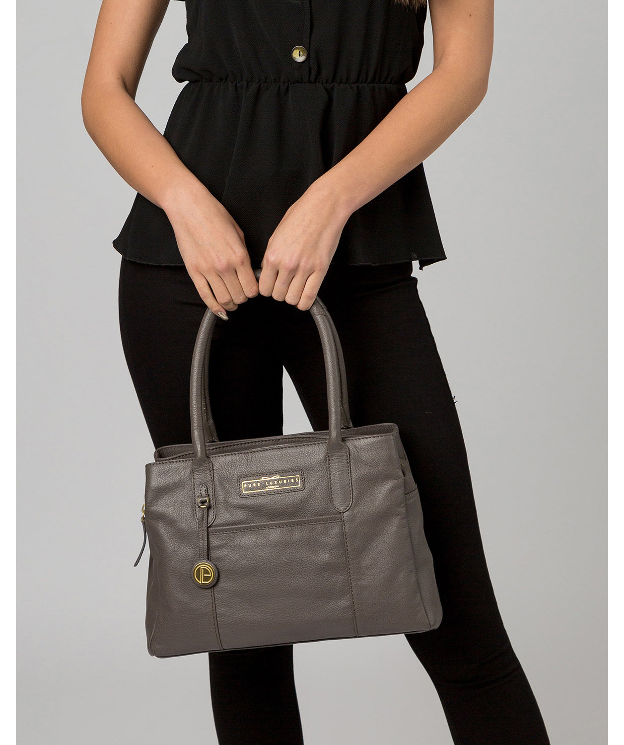 'Goldbourne' Grey Leather Handbag Pure Luxuries London