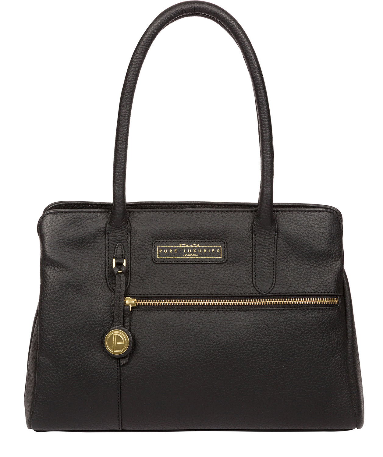 'Regent' Black & Gold Leather Handbag Pure Luxuries London