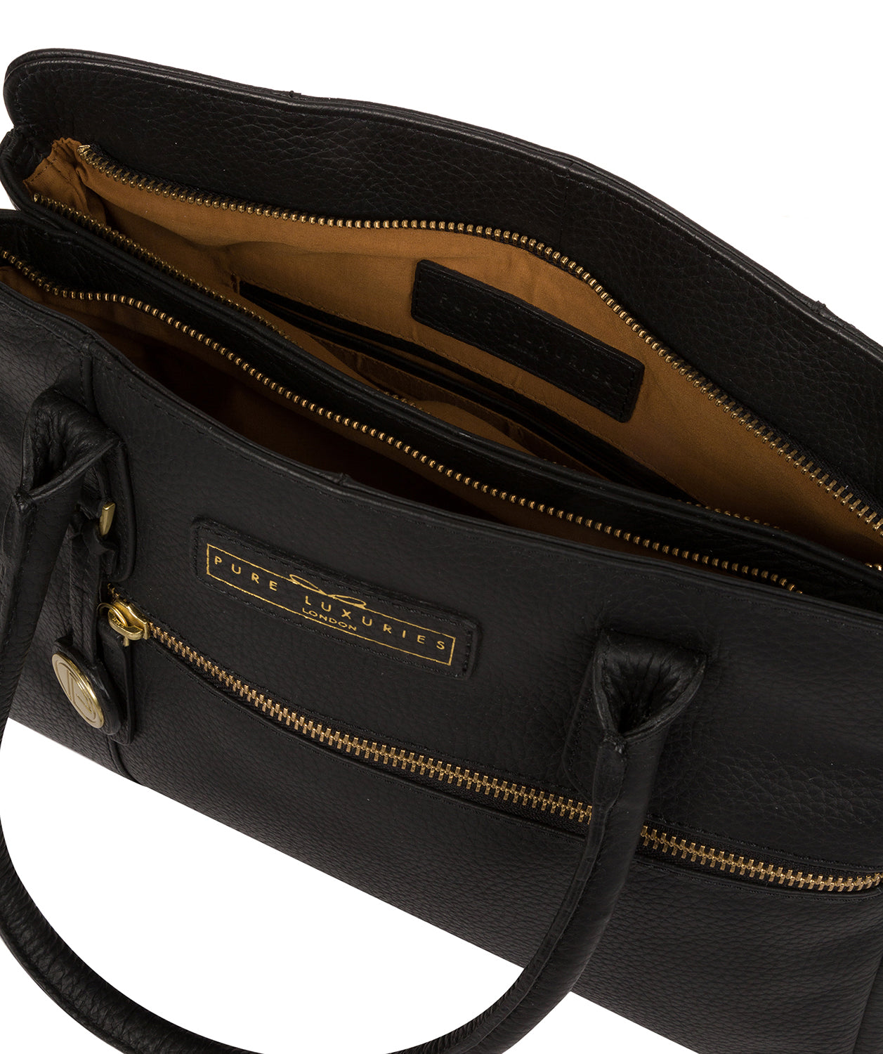 'Regent' Black & Gold Leather Handbag Pure Luxuries London