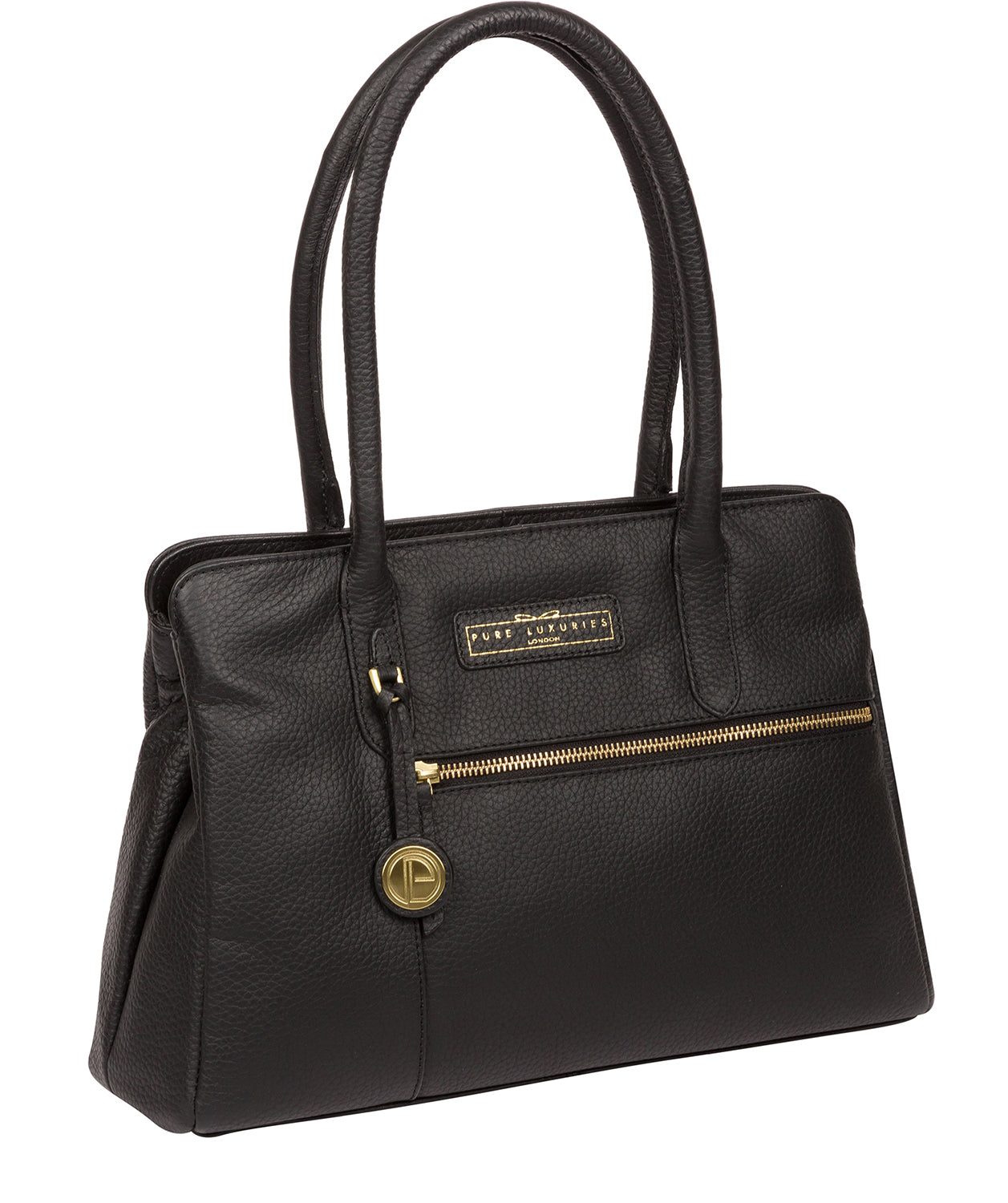 'Regent' Black & Gold Leather Handbag Pure Luxuries London