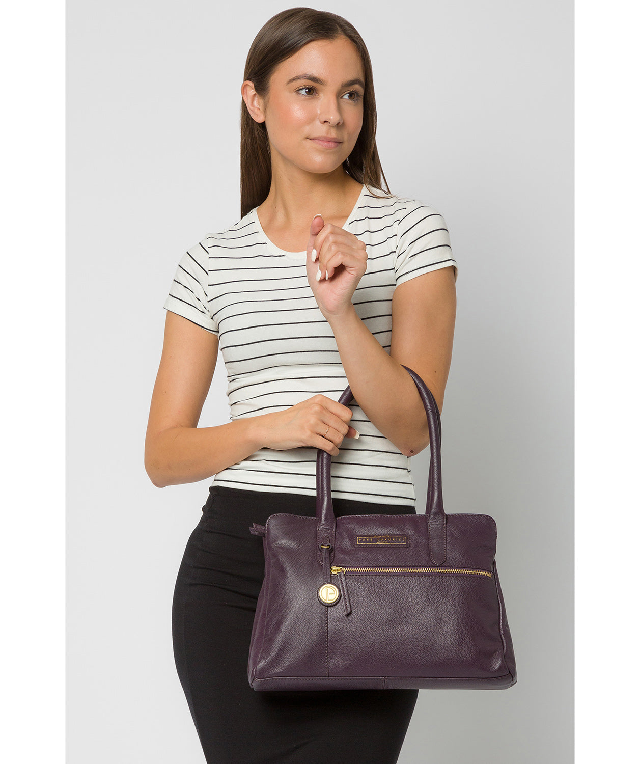 'Regent' Plum Leather Handbag Pure Luxuries London
