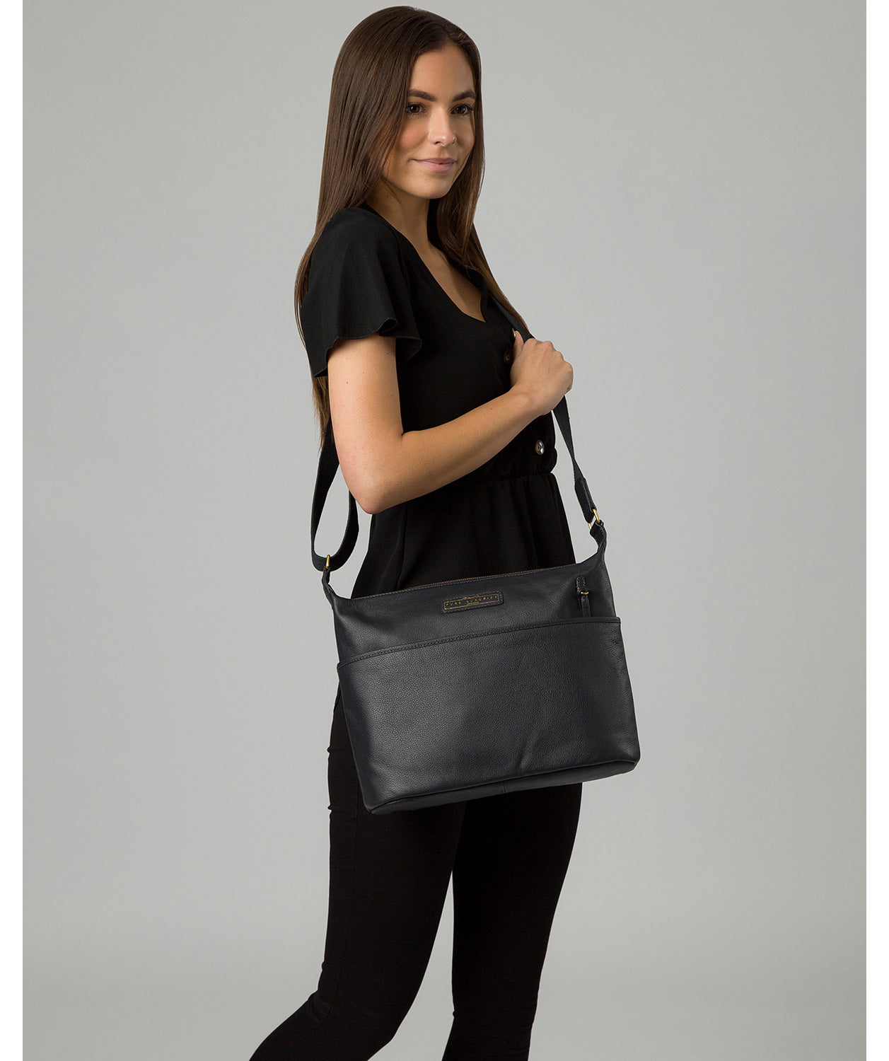 'Hove' Navy Leather Shoulder Bag image 2