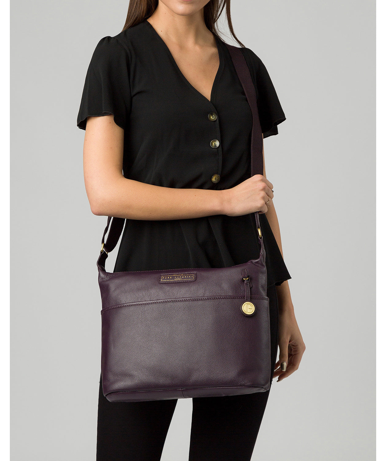 'Hove' Plum Leather Shoulder Bag image 2