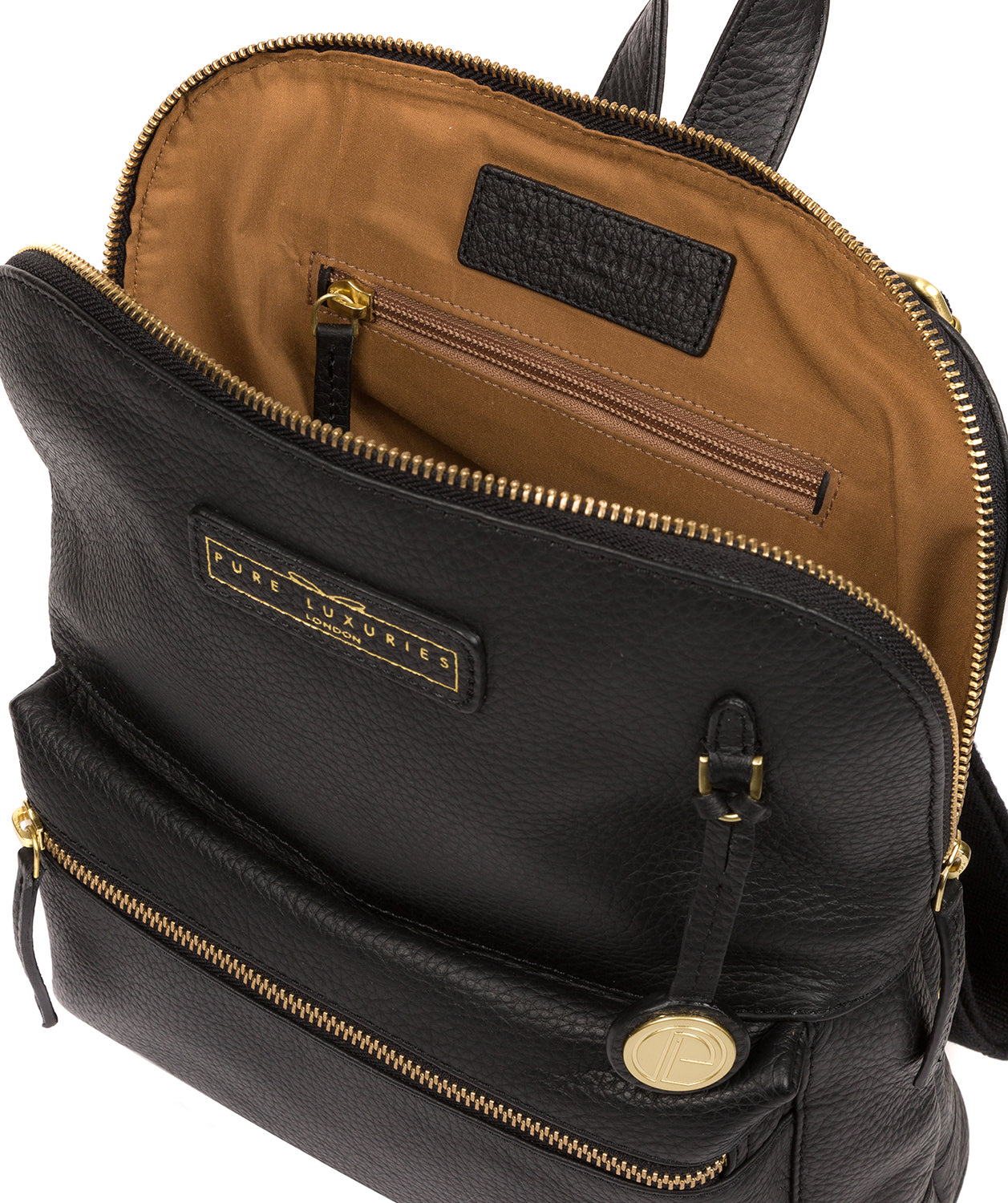 'Corfe' Black & Gold Leather Backpack Pure Luxuries London