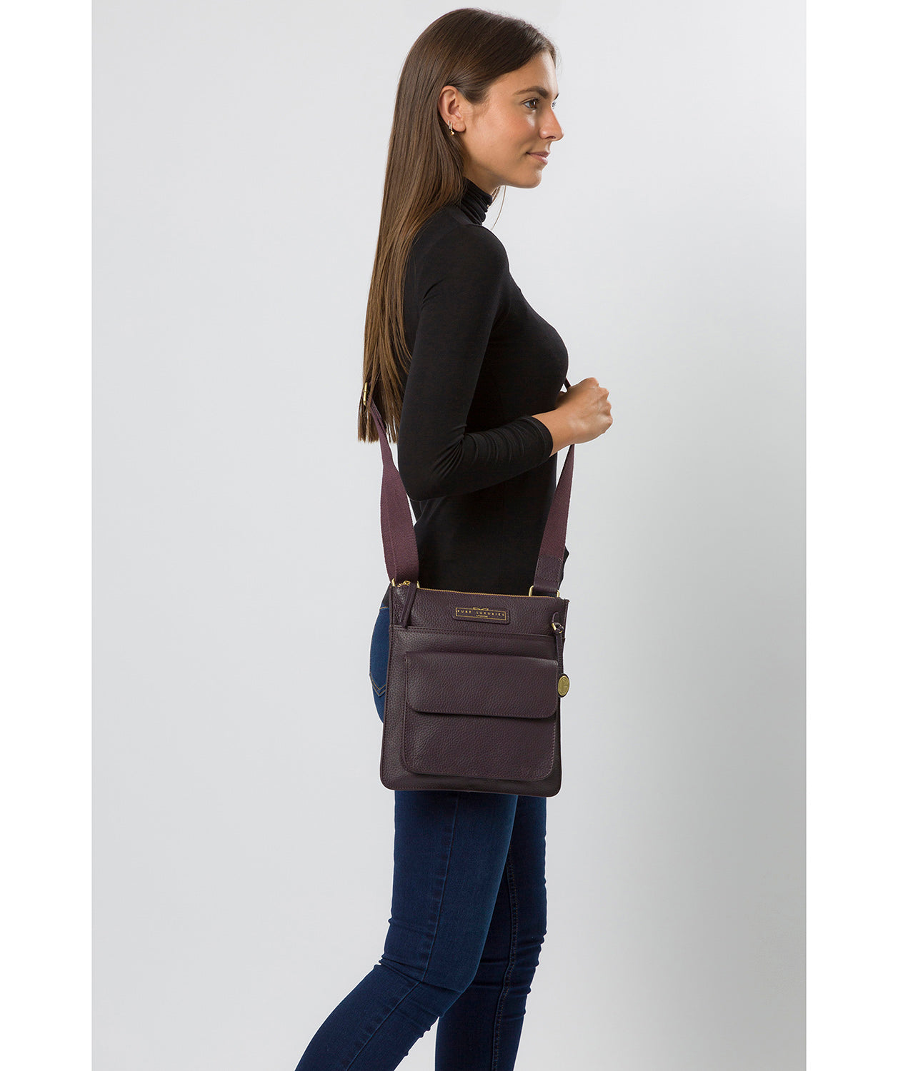 'Tenby' Plum Leather Cross Body Bag image 2