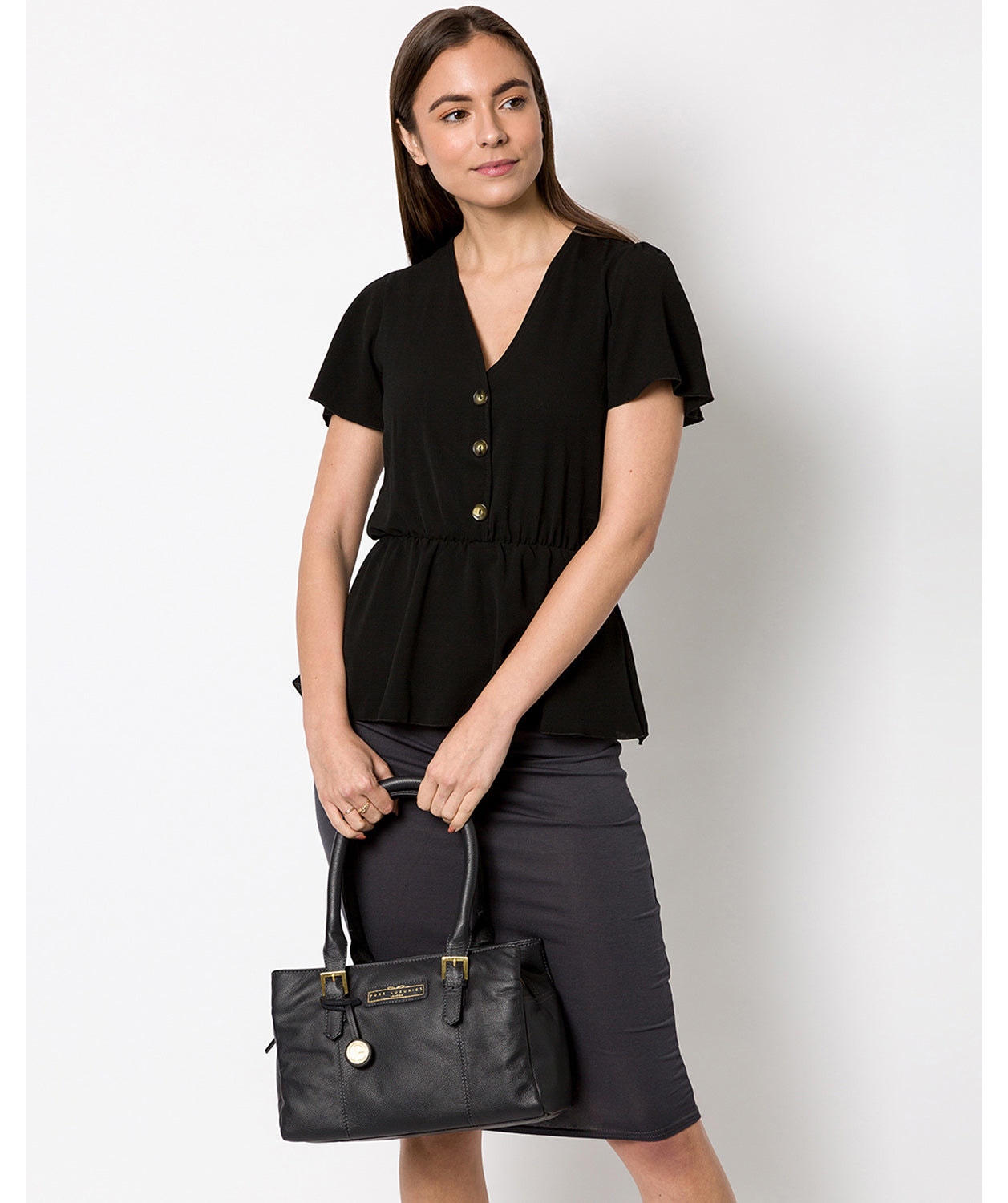 'Avebury' Black & Gold Leather Handbag Pure Luxuries London