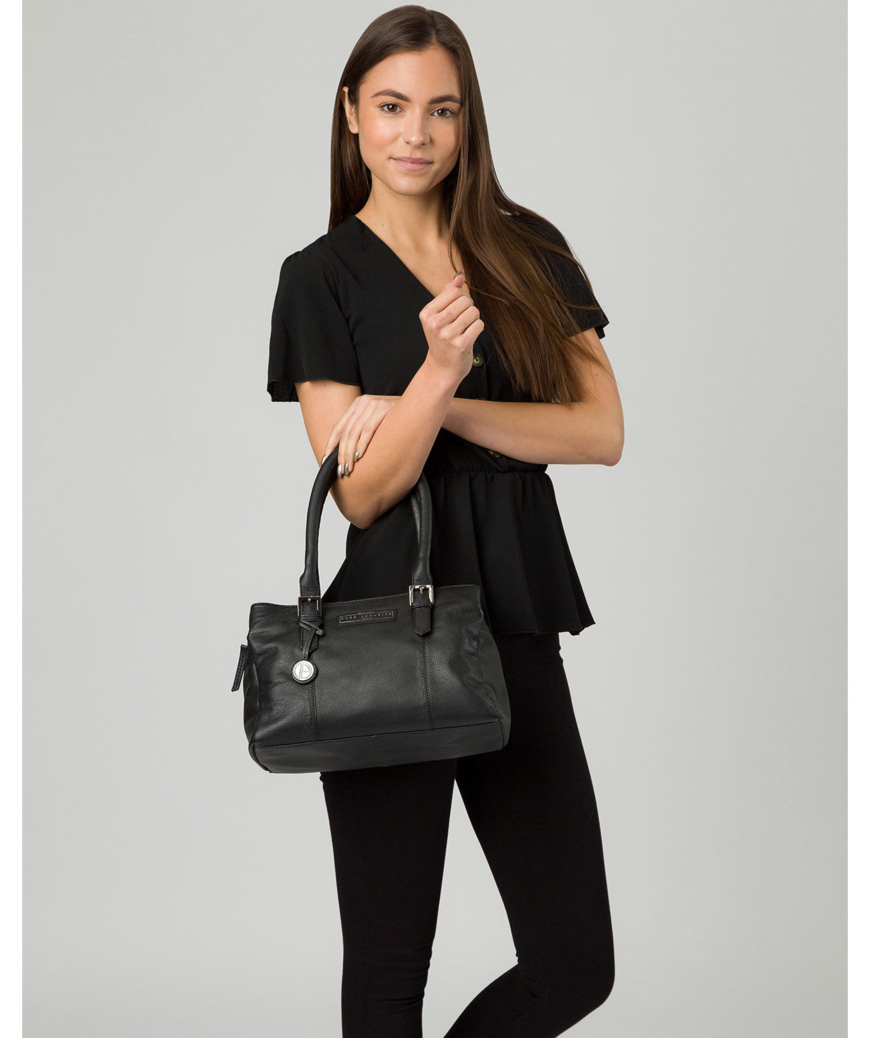 'Avebury' Black & Silver Leather Handbag Pure Luxuries London