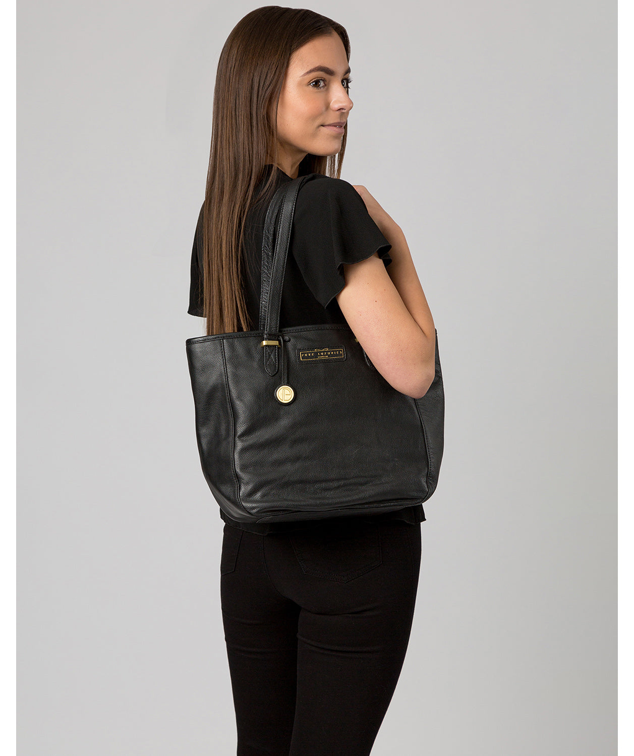 'Spalding' Black & Gold Leather Tote Bag image 2