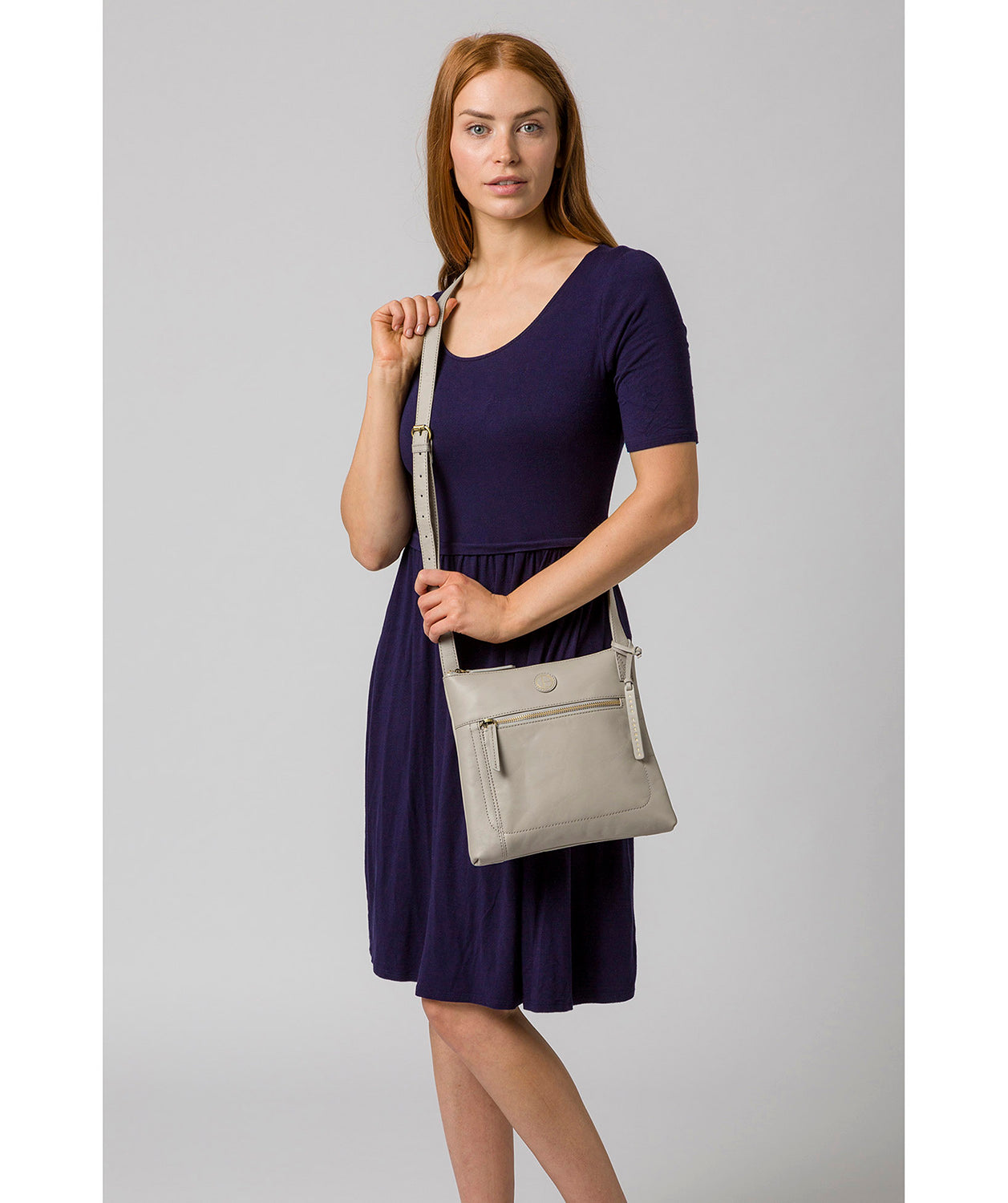 'Valley' Dove Grey Leather Cross Body Bag