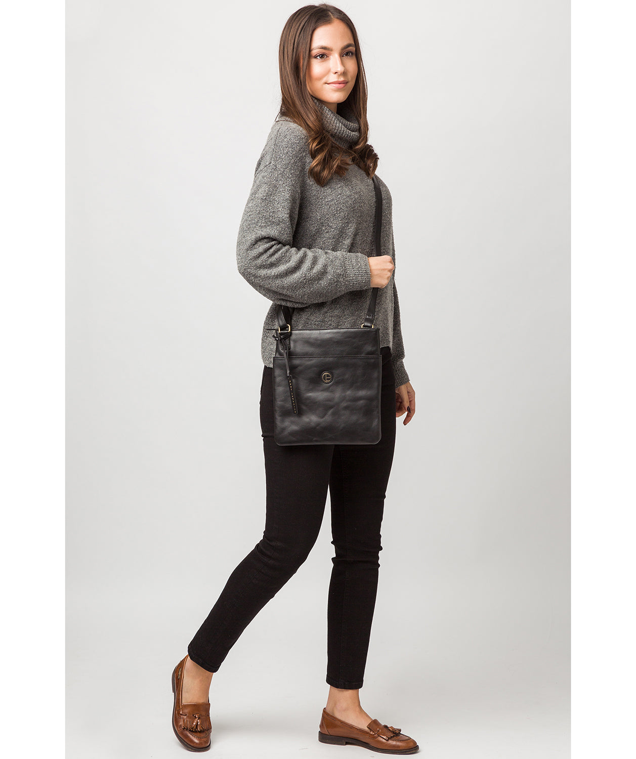 'Foxton' Vintage Black Leather Cross Body Bag