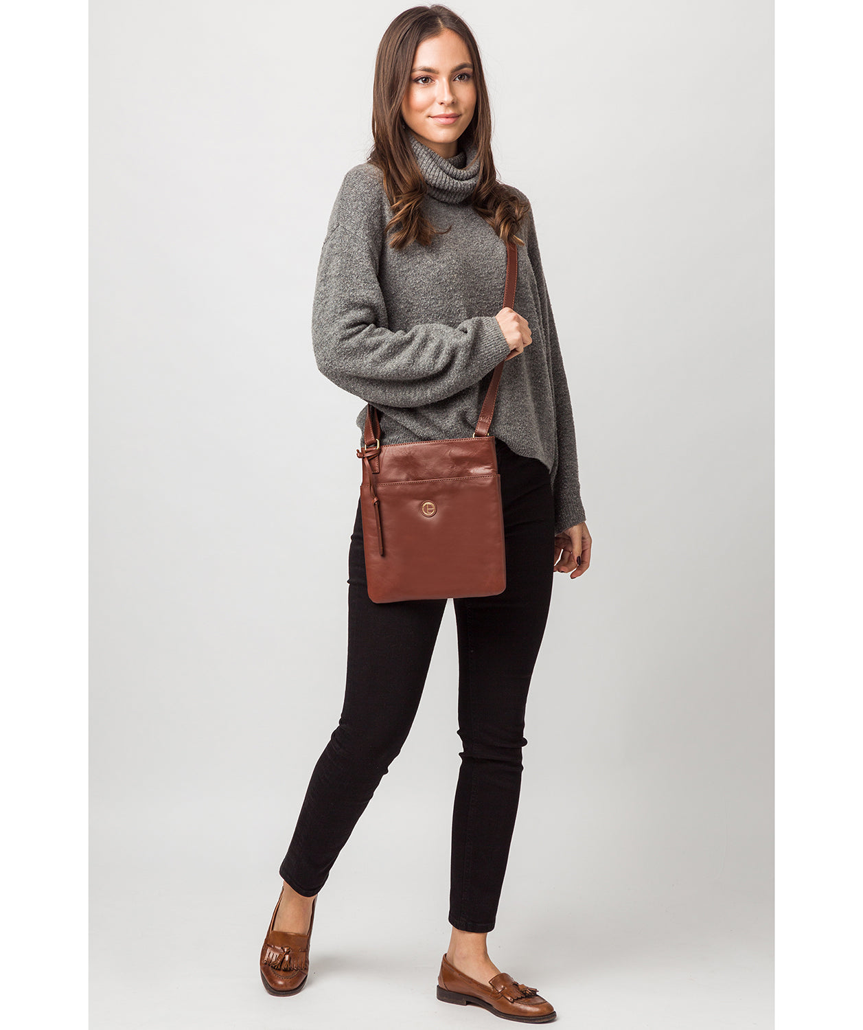 'Foxton' Vintage Cognac Leather Cross Body Bag