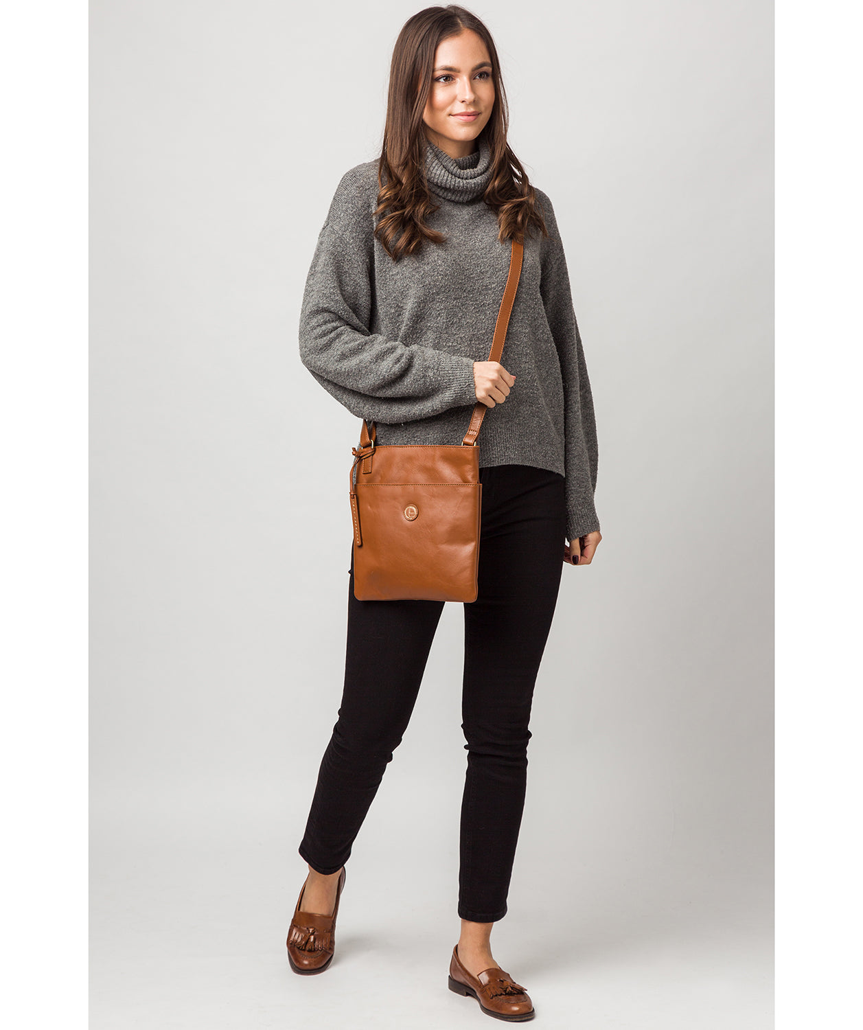 'Foxton' Vintage Dark Tan Leather Cross Body Bag