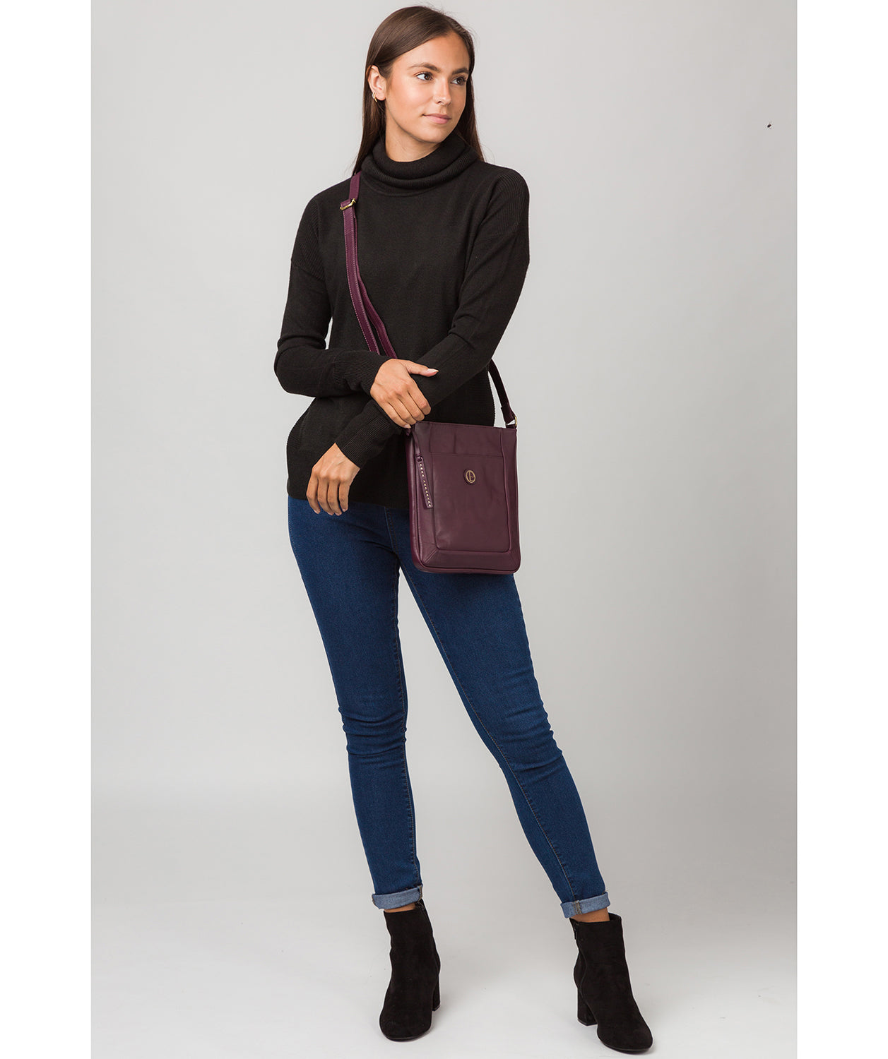 'Bythorn' Blackberry Leather Cross Body Bag