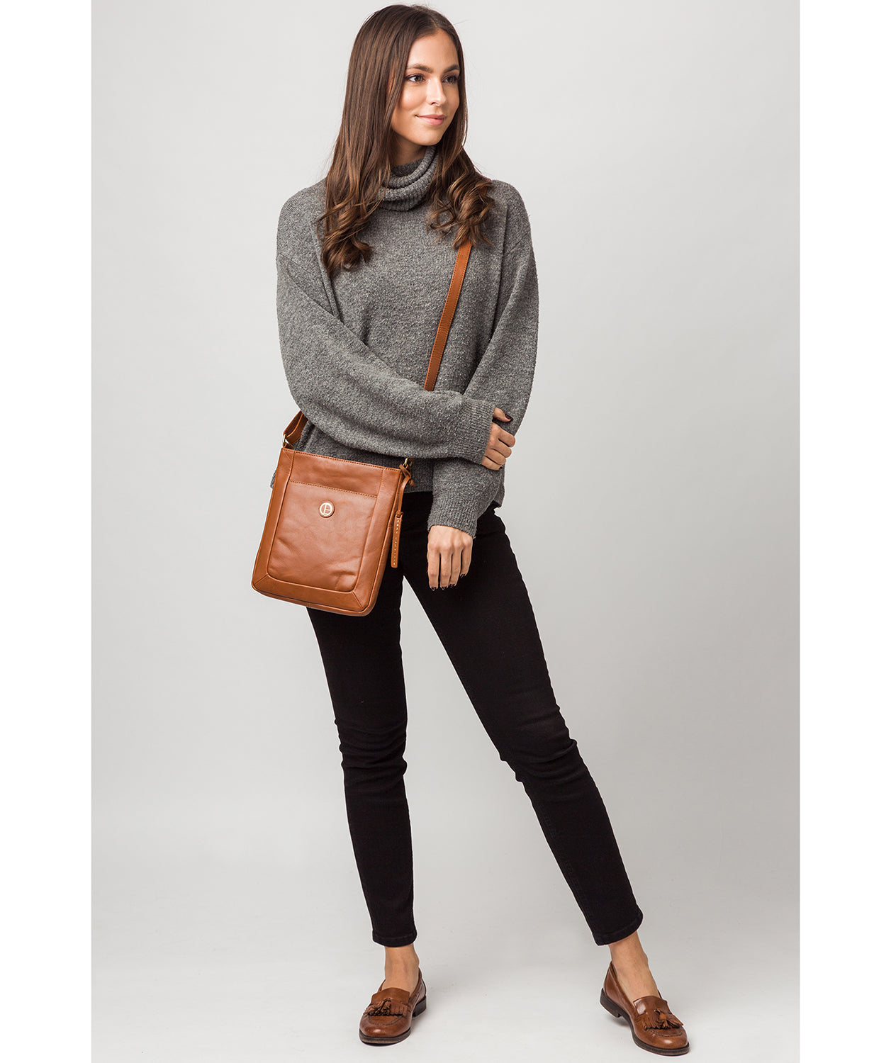 'Bythorn' Vintage Dark Tan Leather Cross Body Bag