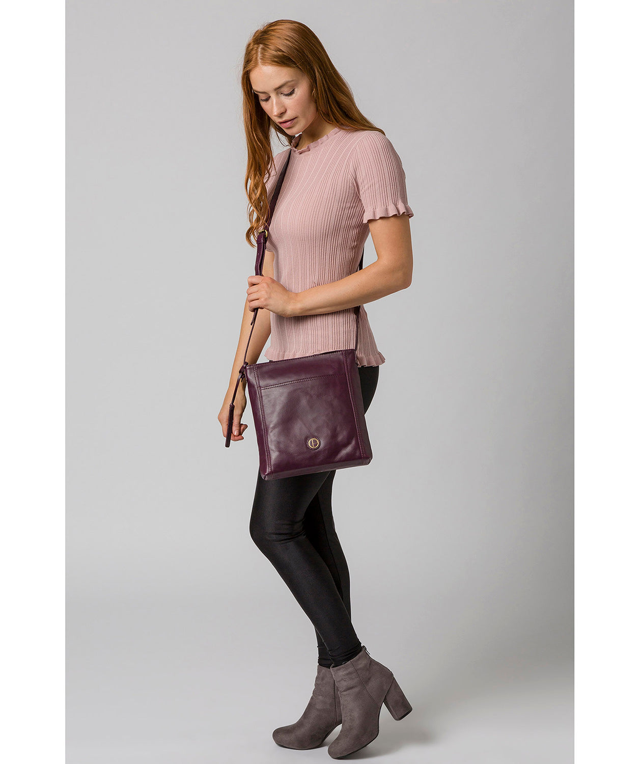 'Plumpton' Blackberry Leather Cross Body Bag