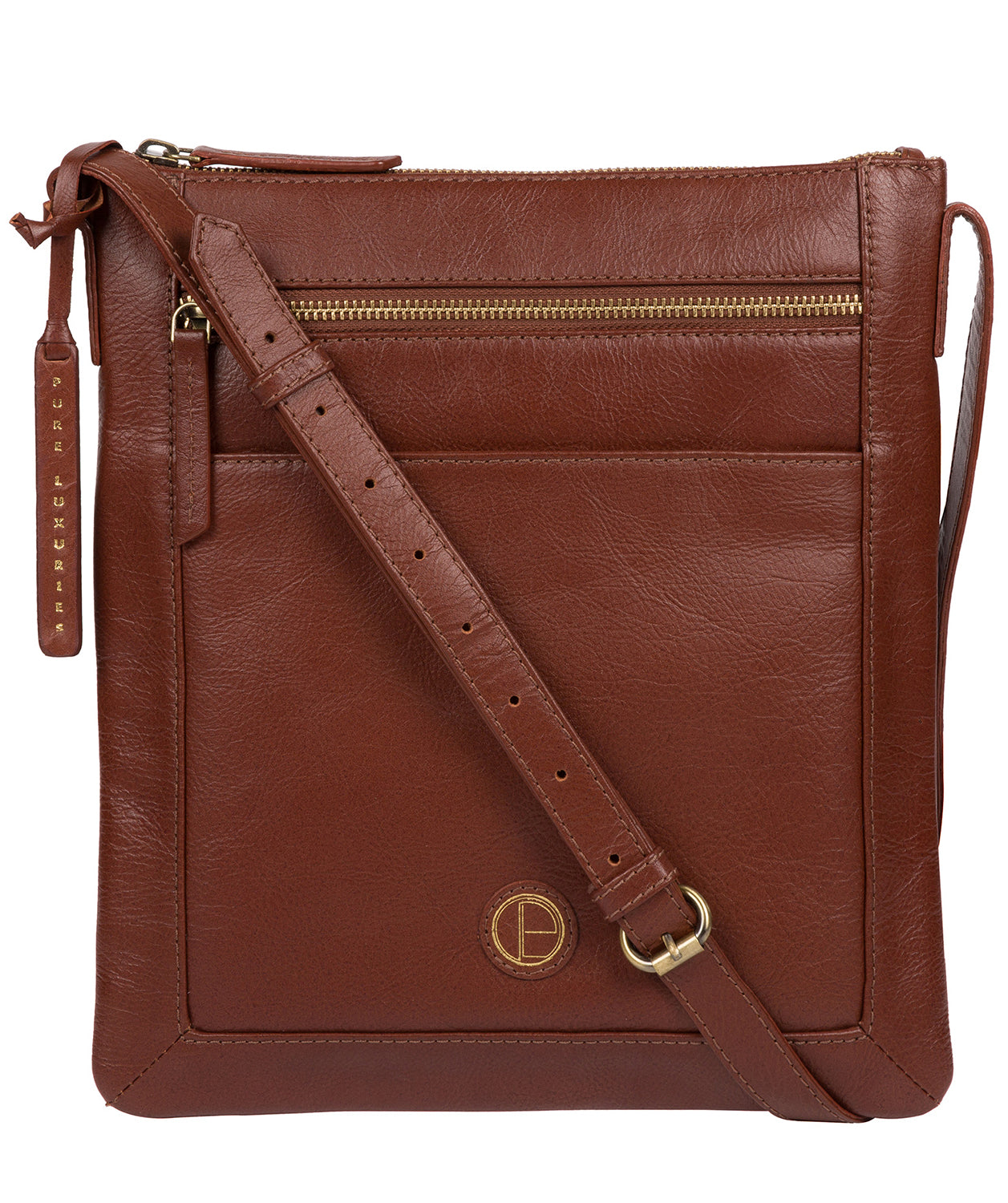 'Bray' Vintage Cognac Leather Cross Body Bag Pure Luxuries London
